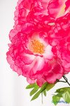 Enchanting Beauty Pink Silk Peony Bouquet 30 inch close-up of single large pink silk peony head with green leaves and stem detail, ShopWildThings.com