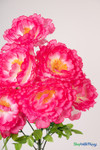 Enchanting Beauty Pink Silk Peony Bouquet 30 inch close-up showing oversized pink silk peony blooms, yellow centers, and green leaves, ShopWildThings.com