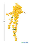41" Yellow Cascading "Spring Blossom" Spray – Extra-Full Silk Floral Waterfall from ShopWildThings.com displayed on a white background with a 41-inch size guide, showing the full cascading shape, bright yellow silk blossoms, bendable brown stems, and green leaves.