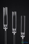 Clear Acrylic Hurricane Long Stem Candle Holder Set of 3 showing height dimensions 20.75 inch, 18.75 inch, and 16.75 inch taper candle holders by ShopWildThings