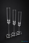 Clear Acrylic Hurricane Long Stem Candle Holder Set of 3 showing height dimensions 20.75 inch, 18.75 inch, and 16.75 inch taper candle holders by ShopWildThings