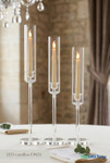 Clear Acrylic Long Stem Hurricane Candle Holder Set of 3 showing height dimensions 20.75 inch, 18.75 inch, and 16.75 inch taper candle holders by ShopWildThings