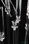 Close-up of premium clear acrylic hurricane sleeves and candle holders on the Isolde candelabra, showcasing crystal-clear transparency and elegant event styling details.