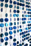 Metallic Blue PVC Discs are Featured on ShopWildThings Ready to Hang Lightweight Spangles Curtains
