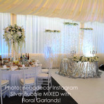 Hanging Silver Bubble Columns Mixed with Florals, Wedding and Event Decor by ShopWildThings.com