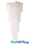6.6 Foot Long Square Tiered Chandelier, Iridescent Crystal Beaded Lighting by ShopWildThings.com