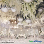 Combine Textures for WOW Moments! 
Luxury Silk Florals, Unique Beaded Curtains, Fringe Columns, ShopWildThings.com has it all!
Luxurious Dance Floor Ceiling Decor in Mixed Metals,, White, and Black