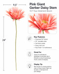Pink Giant Gerber Daisy Stem with 9.5-inch faux pink statement bloom and 24-inch bendable green stem – ShopWildThings.com