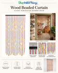 “Augusta Chestnut” wood beaded curtain with red and natural wood beads, geometric design, scalloped bottom, and black header rail, ShopWildThings.com