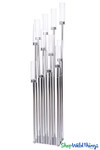 New Lower Price - Silver Stem Cluster 54" Tall Candelabra 12 Glass Hurricane Cylinders - Rectangular Base New Lower Price - Silver Stem Cluster 54" Tall Candelabra 12 Glass Hurricane Cylinders - Rectangular Base