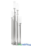 New Lower Price - Silver Stem Cluster 42" Tall Candelabra 10 Glass Hurricane Cylinders - Round Base New Lower Price - Silver Stem Cluster 42" Tall Candelabra 10 Glass Hurricane Cylinders - Round Base