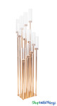 Gold Tall Cluster Stem Candelabra for 12 Taper Candles with Hurricane Glass Covers Gold Tall Cluster Stem Candelabra for 12 Taper Candles with Hurricane Glass Covers