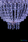 Medium Tillie acrylic beaded chandelier with faceted crystal-clear beads and classic empire silhouette for weddings and luxury events.