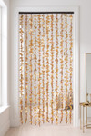 Metallic Gold FabuLush Hanging Silk Floral Curtain with gold fabric leaves and natural bamboo accents, 35 inches wide by 5.5 feet long, ShopWildThings.com.