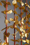 Metallic Gold FabuLush Hanging Silk Floral Curtain with gold fabric leaves and natural bamboo accents, 35 inches wide by 5.5 feet long, ShopWildThings.com.