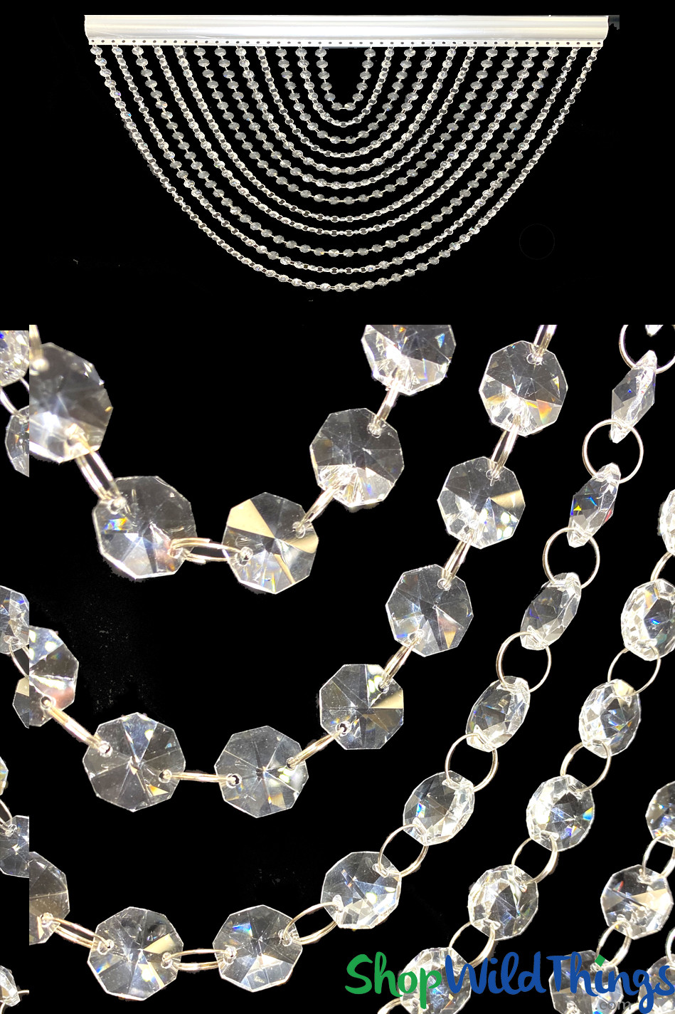 Single Swag Real Crystal Beaded Valance Fire Rated Event Decor