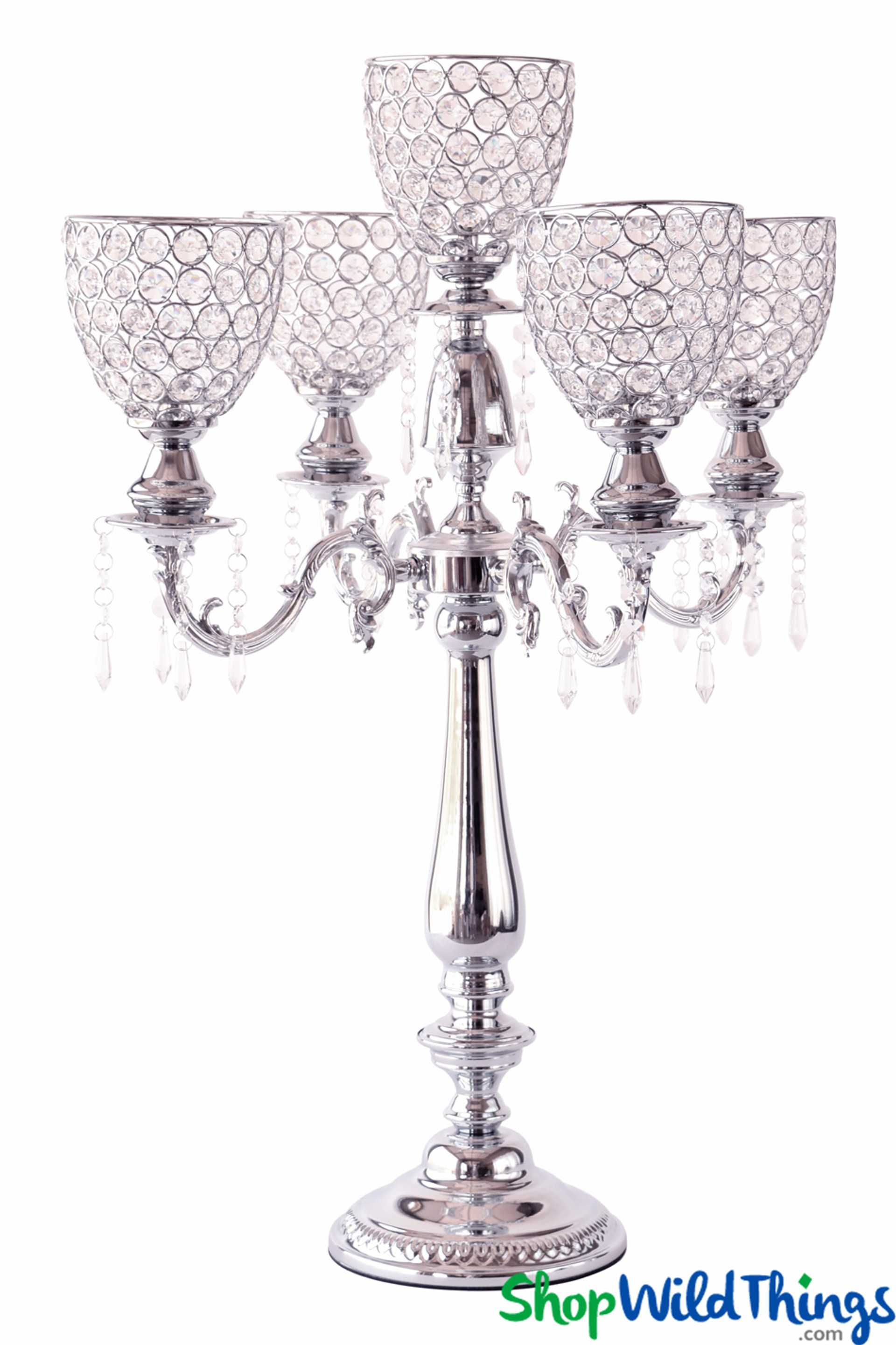Crystal Beaded 5 Arm Gold Candelabra -30" tall - ShopWildThings.com