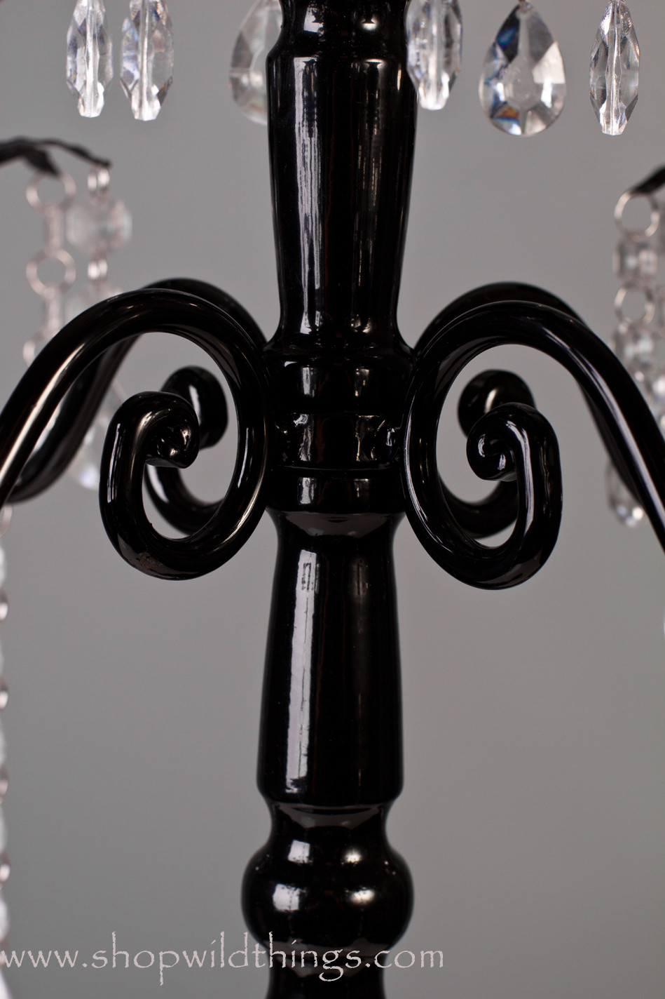 Tall Black Candelabra with Hanging Crystal Beads