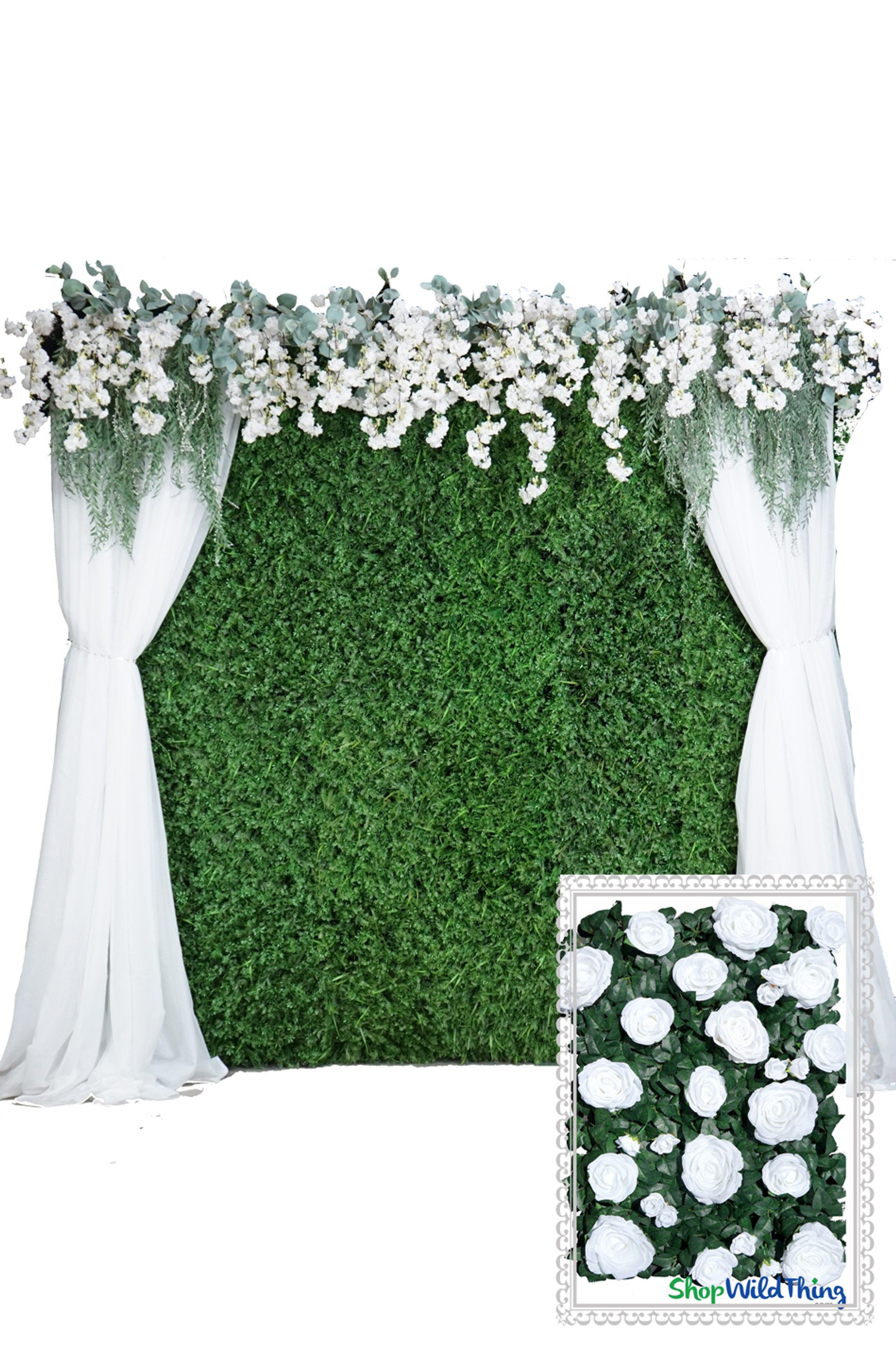 Faux Green Foliage with Flowers Greenery Wall|ShopWildThings.com