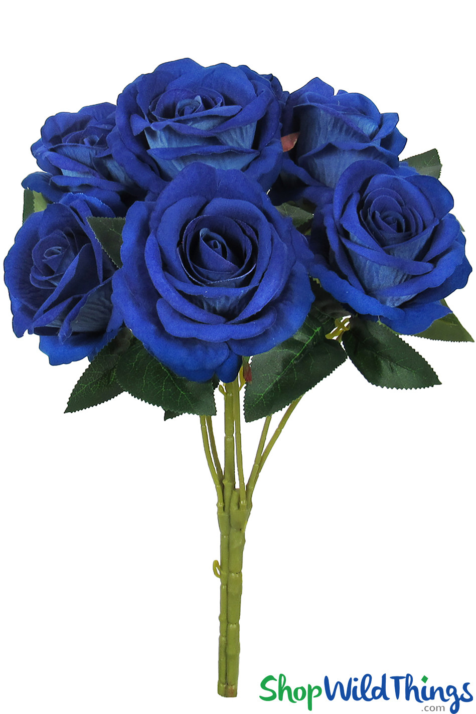Royal Blue Velvet Roses Bouquet 16" Tall Artificial Rose Bush Spray
