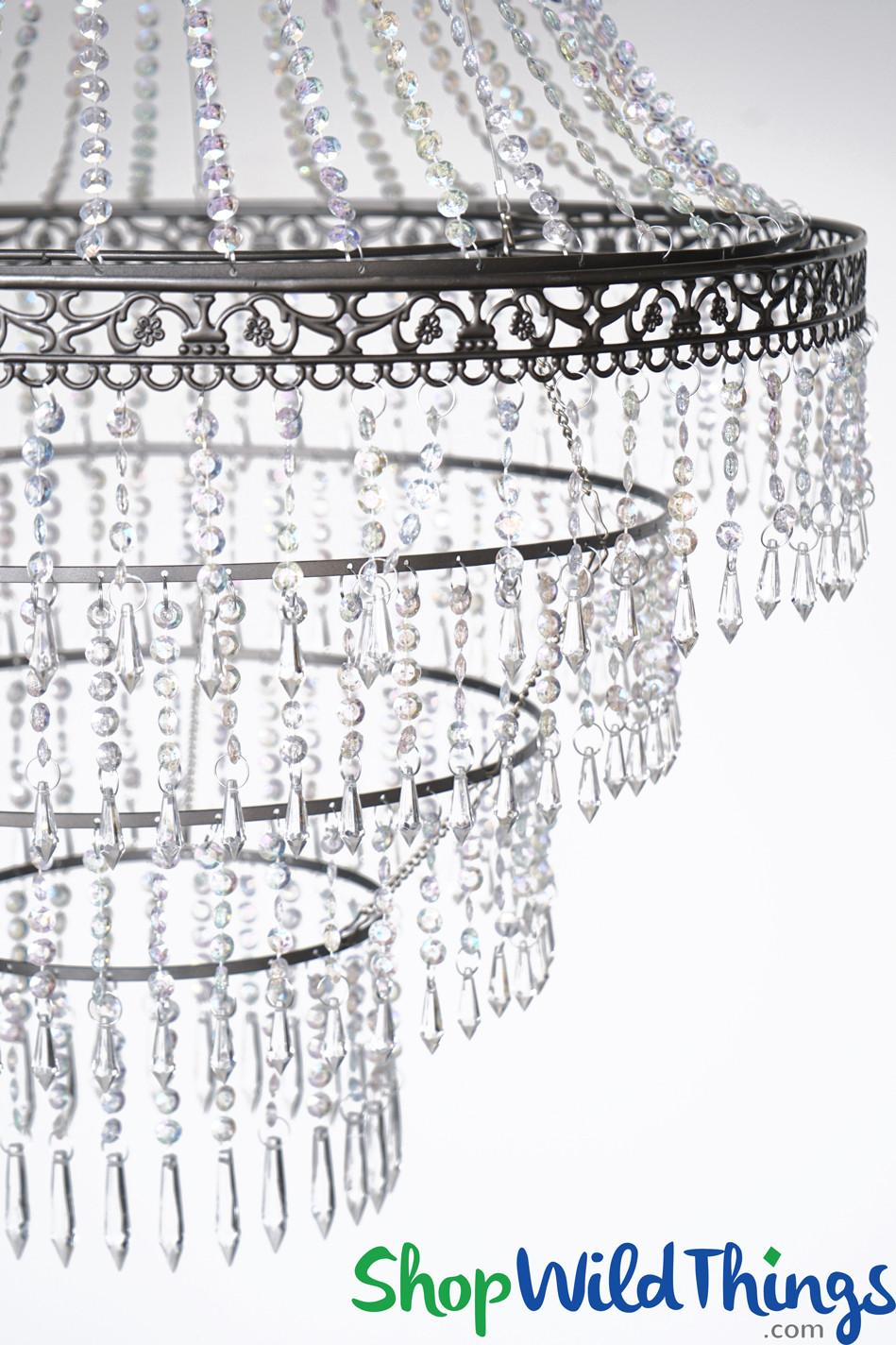 Extra Large Swag Iridescent Acrylic Beaded Empire Chandelier, 4 Tier