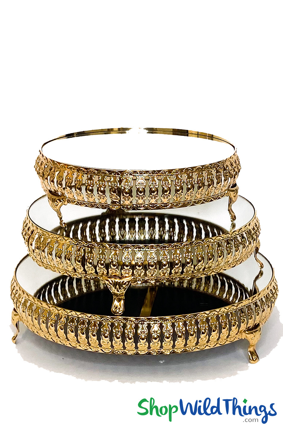 Mirror Top Cake Stand Set of 3 Round Gold Risers