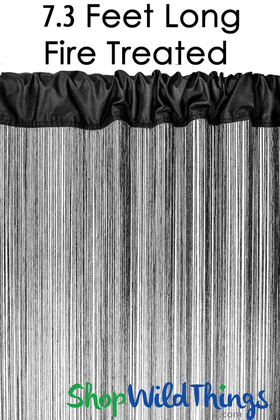Black String Curtain Fringe Panel for Doors and Windows, 7.3Ft Long Fire Treated Curtain by ShopWildThings.com