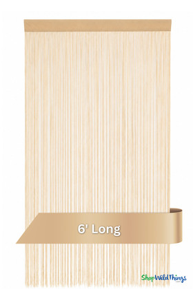 Light Gold Nassau Polyester & Cotton String Curtain Backdrop Over 400 Strands 35" Wide x 6' Long with length banner graphic — ShopWildThings.com