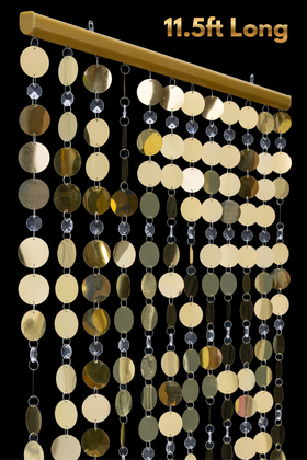Hanging Metallic Gold PVC Discs and Clear Acrylic Crystals Make a Perfect Photo or Event Backdrop | ShopWildThings.com