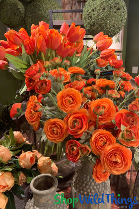 Orange Flowers Ranunculus Buttercup Sprays Artificial High Quality Premium Fake Florals ShopWildThings.com