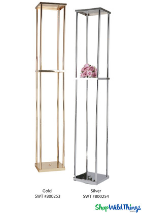 Gold Metal Floral Stand Extra Tall with Center Platform and Top