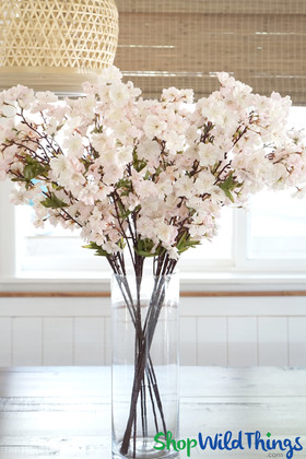 Light Pink Cherry Blossom Tall Artificial Spray in Tall Vase