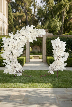 ShopWildThings Soft White Leaves Artificial Floral Backdrop Half Moon Arch
