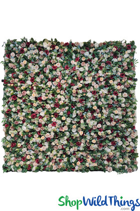 Tasteful Red, Pink, Dusty Rose with a variety of Leaves Fabric Backed Easy to Hang Flower Wall ShopWildThings