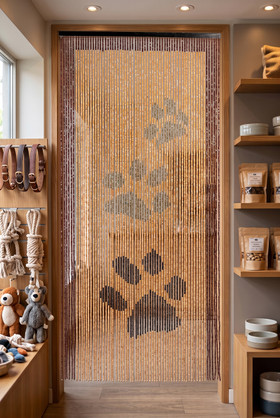Cat Dog Paw Prints Wooden Beaded Curtain ShopWildThings.com Door Beads