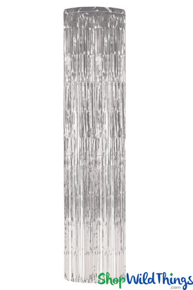 Silver Shiny Metallic String Foil Fringe Column 8' Long Ceiling Party Decorations ShopWildThings.com