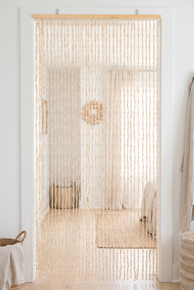 Natural Straw Paper Hand-Tied Doorway Window Curtain - Strands of Natural Loops ShopWildThings.com