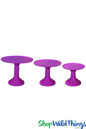 3 Piece Purple Set Pedestal Cake Stand, Purple, Adjustable, ShopWildThings.com