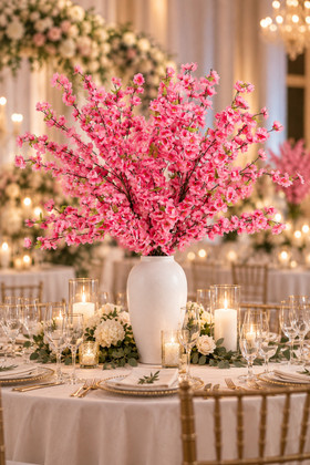 Pink Cherry Blossom Branch Spray ShopWildThngs Dark Pink Cherry Blossom Branch Artificial Silk Flowers