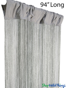Silver String Curtain with Silver Lurex, Trimmable Order Custom Sizes, ShopWildThings