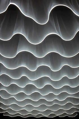 Sheer Ceiling Drape with White LED Rope Lighting 28' White x 2' Long