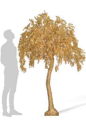 7-Foot Tall Golden "Promise" Metallic Tree with 12 removable branches, artificial weeping tree centerpiece for weddings, parties, and glamorous event décor.