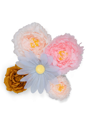Oversized artificial flower heads in mix of colors from ShopWildThings, perfect for event decor, backdrops, and weddings.