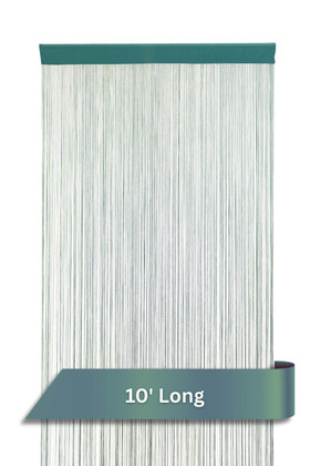 Full-length Blue Green Nassau string curtain backdrop measuring 3’ x 10’, showcasing dense 500-strand coverage in teal blue-green color – ShopWildThings.