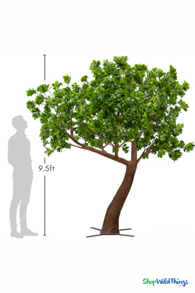 9.5 ft artificial maple tree with 10 ft wide canopy shown with human scale reference, realistic commercial faux tree from ShopWildThings