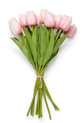 12 stem real feel pink tulip bundle 12.5 inch artificial tulips with green leaves faux floral bouquet ShopWildThings.com