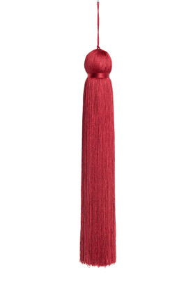 Deep Red Fringe Tassel 24" Long x 4" Diameter  with dense strands and sleek finish, ideal for event backdrops, stages | ShopWildThings.com