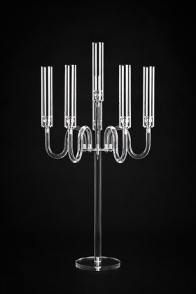 Clear Acrylic Candelabra with Hurricanes, 39" Tall with 6 Cups by ShopWildThings.com
