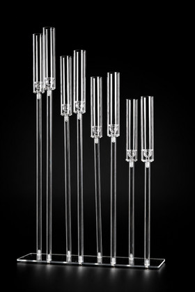 Clear Acrylic 8 Staggered "Allegra" Hurricane Candleabra Candle Holder from ShopWildThings.com