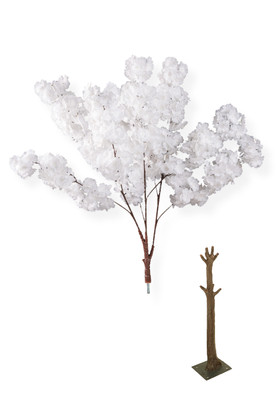32" White Dogwood Interchangeable Branch shown with compatible artificial tree trunk system for event decor - ShopWildThings.com